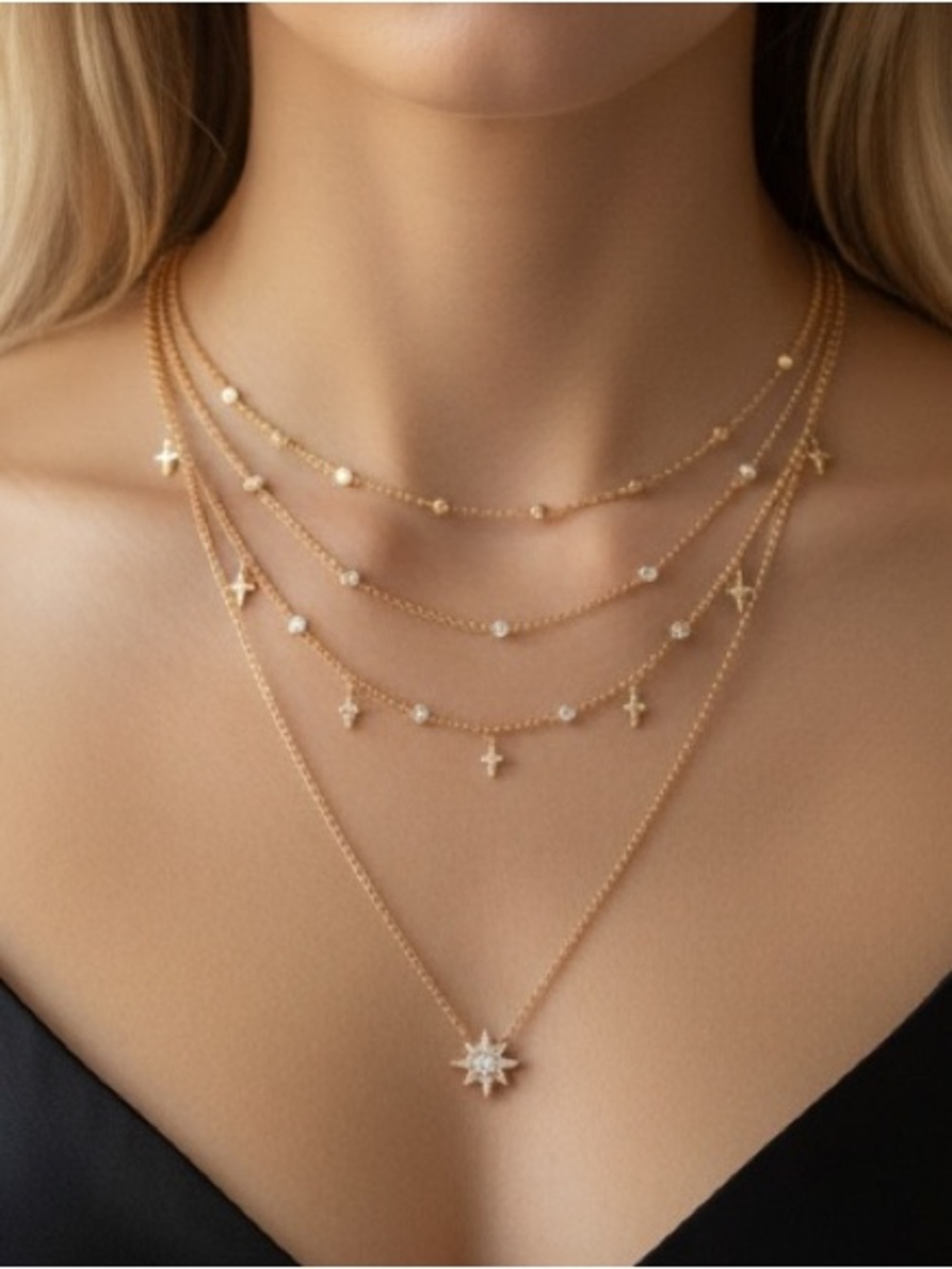 “The Southern Star" Boho Layered Diamond Necklace